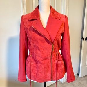 IMAN Red Suede Leather/Knit Moto Jacket—SZ. XS